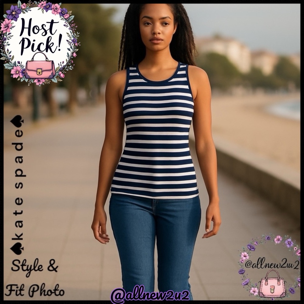 Kate Spade Beyond Yoga Navy and White Striped Sleeveless Tank Top Size Large